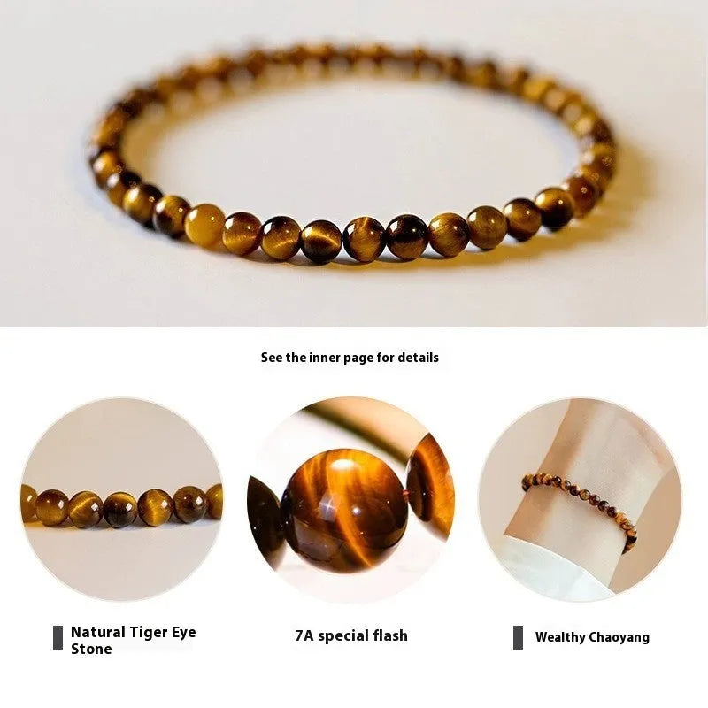 Handmade tigereye stone bracelet with geometric design and round elements in new Chinese style