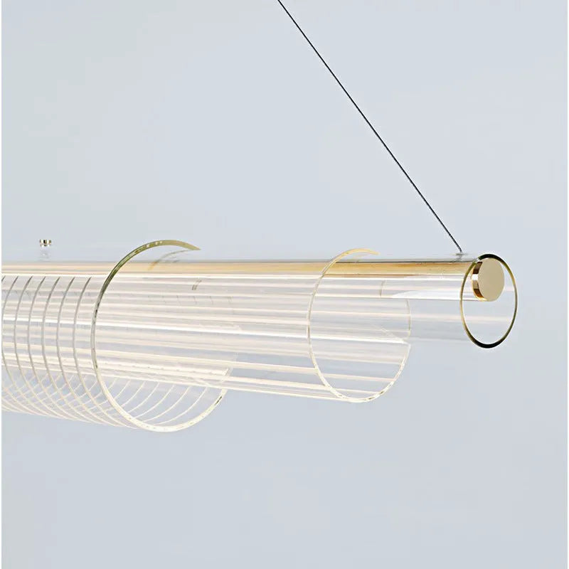 Minimalist glass pendant lamp with iron body and LED lighting in 800mm, 1000mm, 1200mm lengths