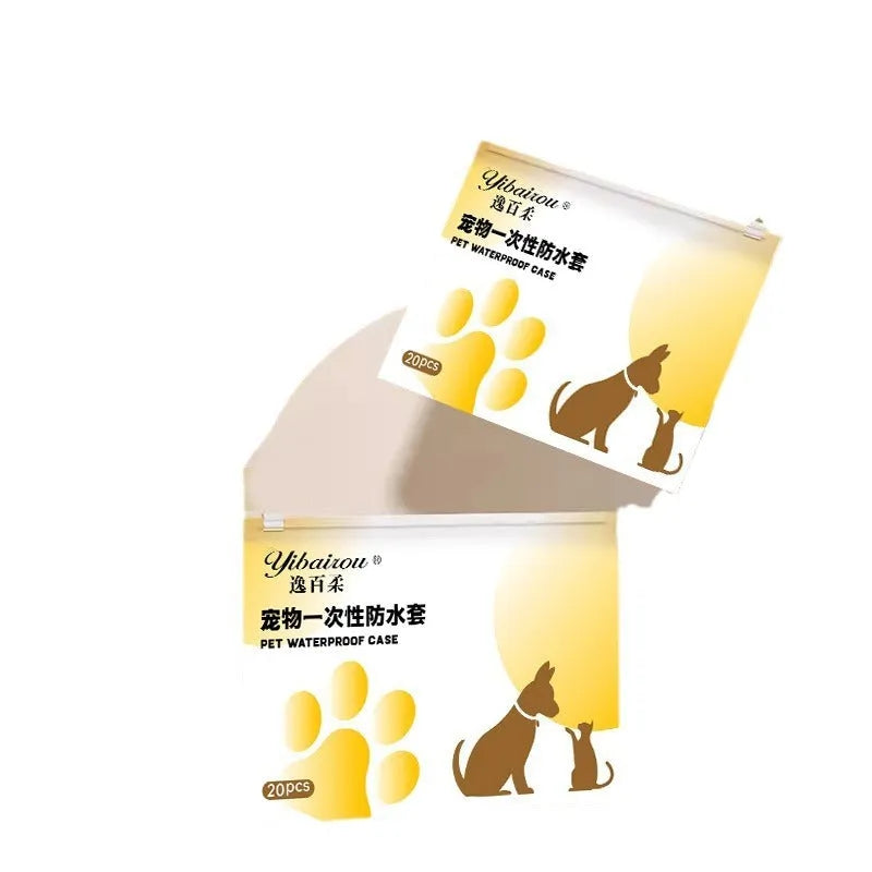 White disposable waterproof dog shoe covers in pack of 20, S and M sizes for small to medium dogs