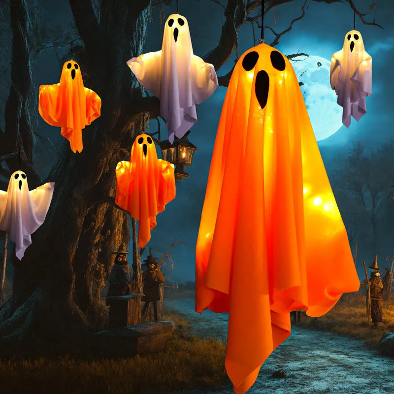White ghost scream Halloween ambience light with cloth construction and 4.5V electronics