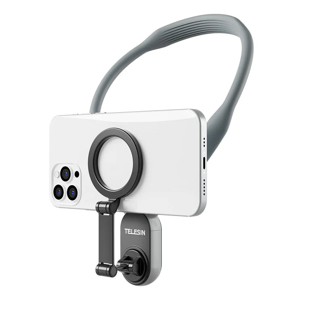 Silicone phone magnetic neck mount with magnetic quick-release system in grey colour