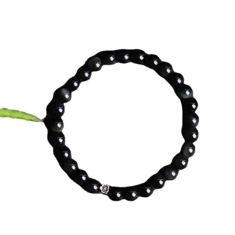 Natural obsidian and S925 silver bracelet with dragon phoenix constellation decorations.