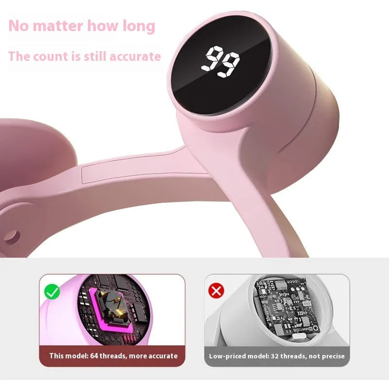Pink and purple pelvic floor muscle trainer with rubber-coated surface and 3-gear resistance system