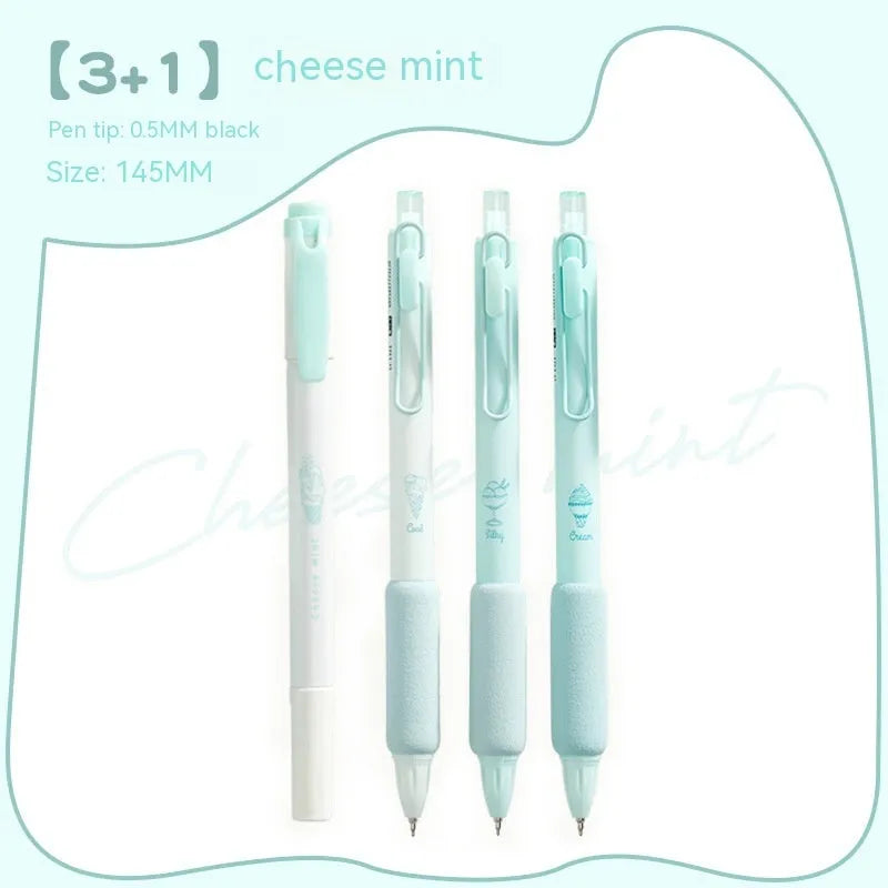 Double-headed fluorescent pen with 0.5mm plastic shell for student calligraphy practice in cheese mint and sea salt ice cup colours