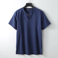 Loose-fitting women's cotton V-neck short sleeve summer top in apricot colour
