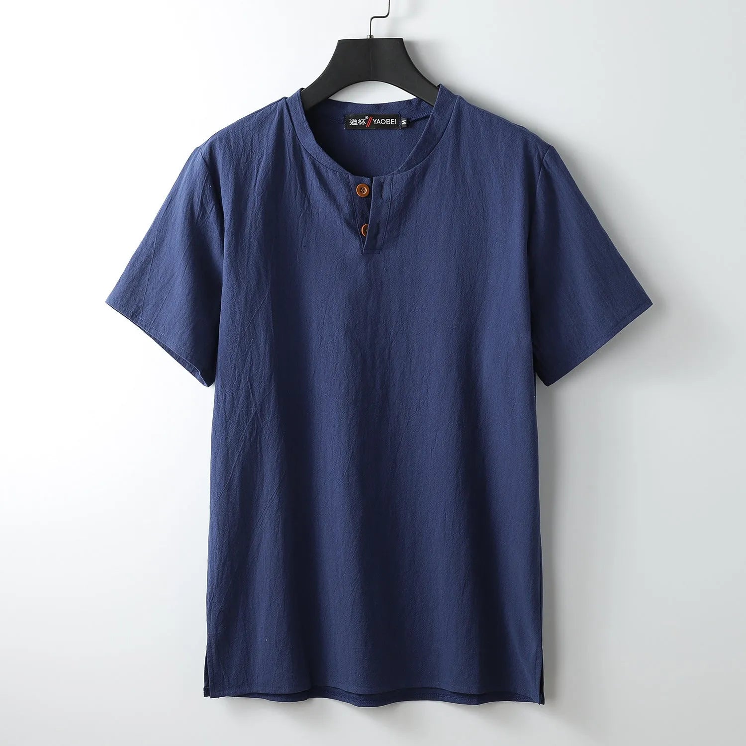Loose-fitting women's cotton V-neck short sleeve summer top in apricot colour