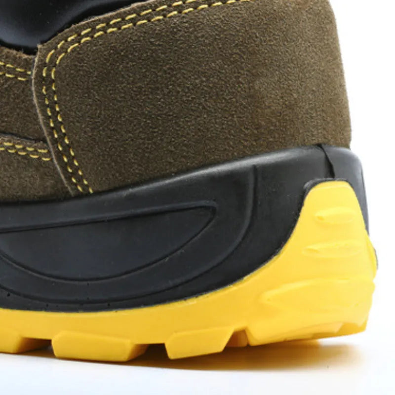 Bronze unisex safety shoes with steel toe caps and anti-skid soles for workplace protection