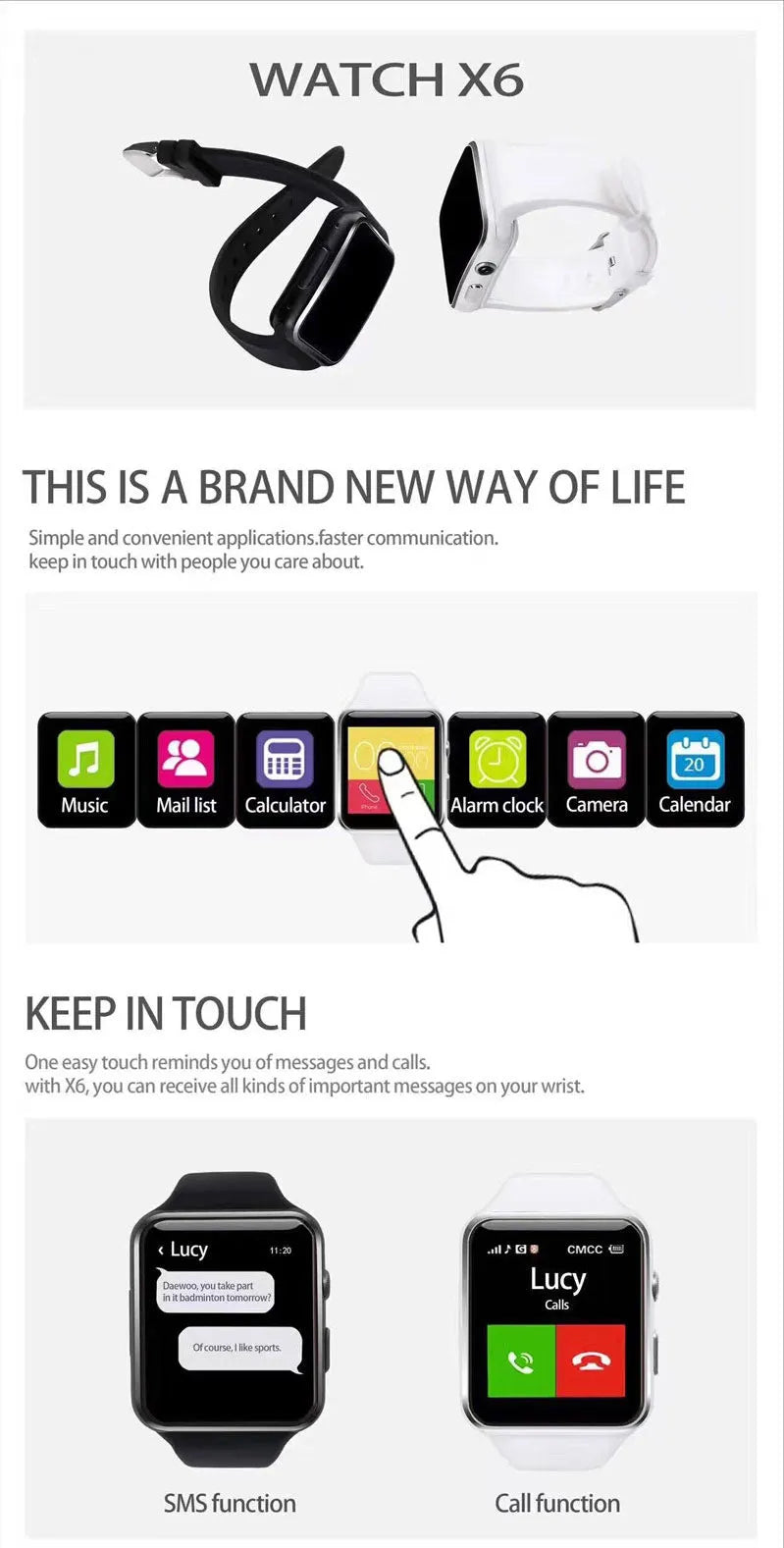 Smart watch with 1.54-inch display and silicone strap in black colour, showing time and notifications on screen.