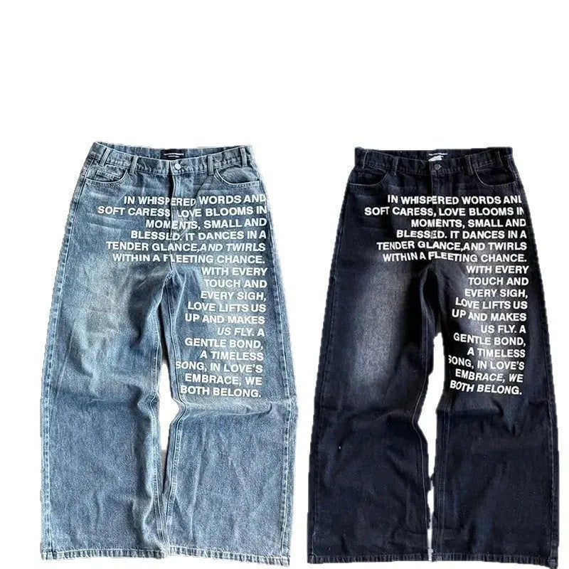 Men's casual cotton trousers with loose wide-leg fit in black or blue colours