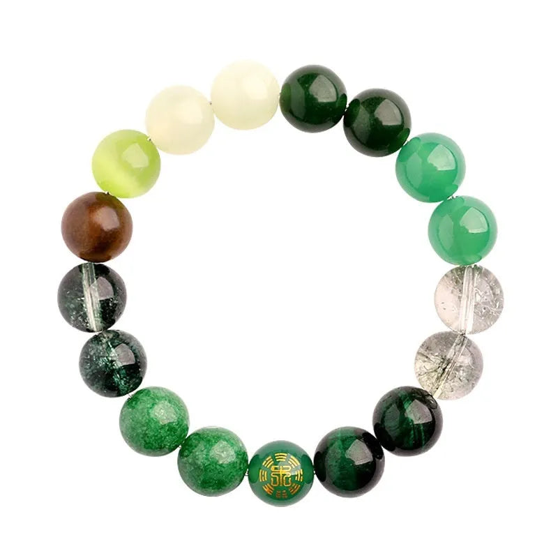 Polished natural agate bead bracelet with symbolic charm in five element colours.