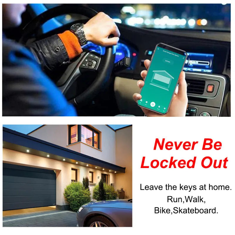 Black plastic Wi-Fi garage door controller with app for remote and voice control
