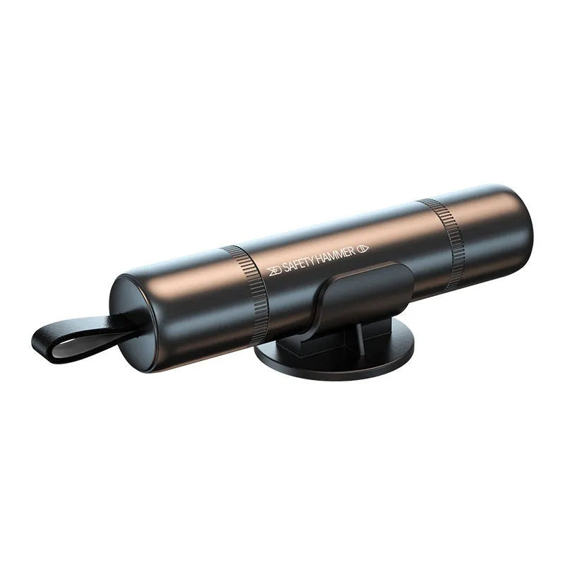 Aluminium alloy car safety hammer with window breaker, seatbelt cutter, LED torch and alarm functions