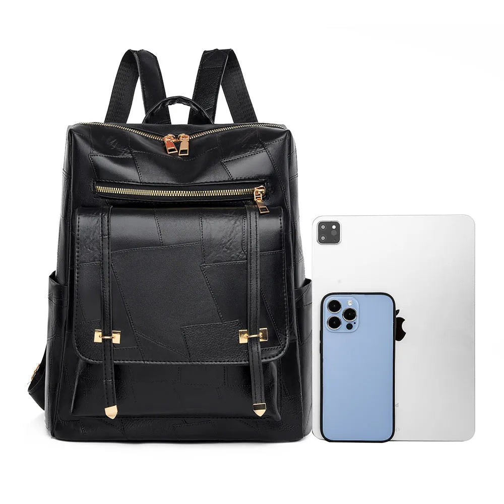 Retro women's backpack in PU leather with waterproof design and organisational pockets