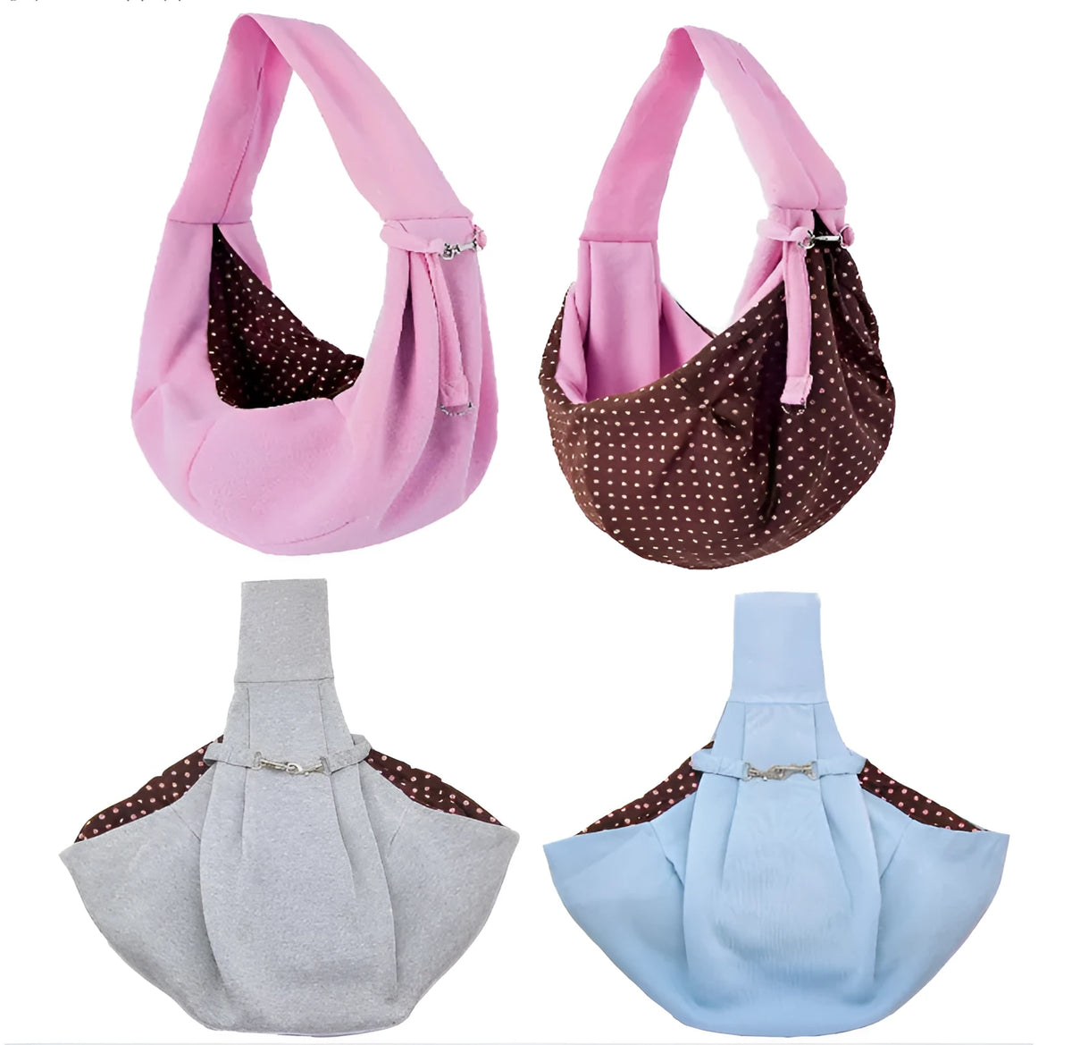 Foldable pet shoulder bag in cotton and hemp with printed knitted lining, 70cm x 50cm, crossbody strap, pink grey blue canvas lake blue