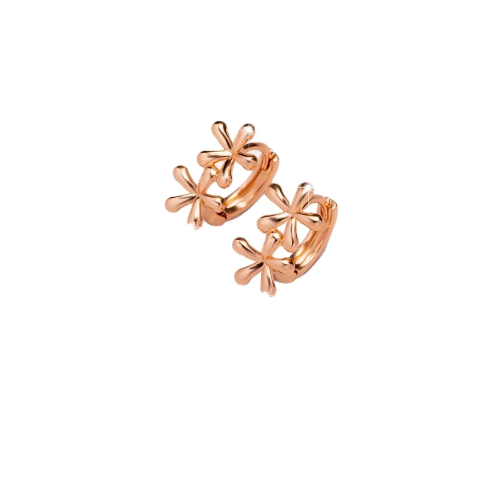 Rose gold electroplated circular waterdrop flower earrings with fresh sweet styling