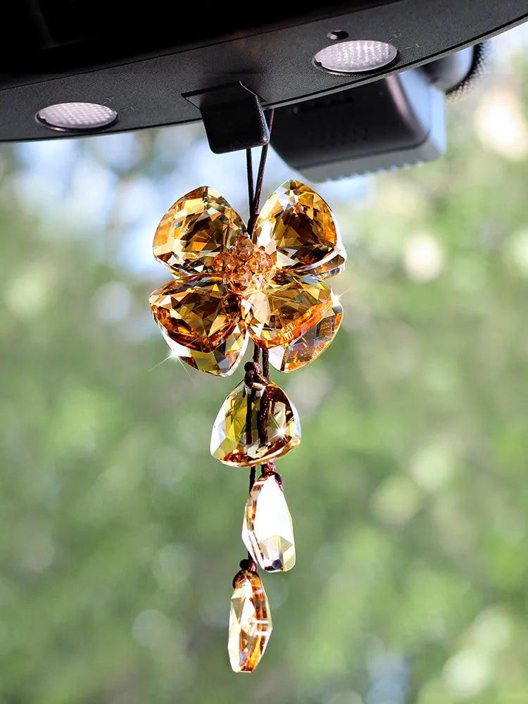 Crystal Four Leaf Grass pendant for car interior decoration in choice of four colours measuring 20cm