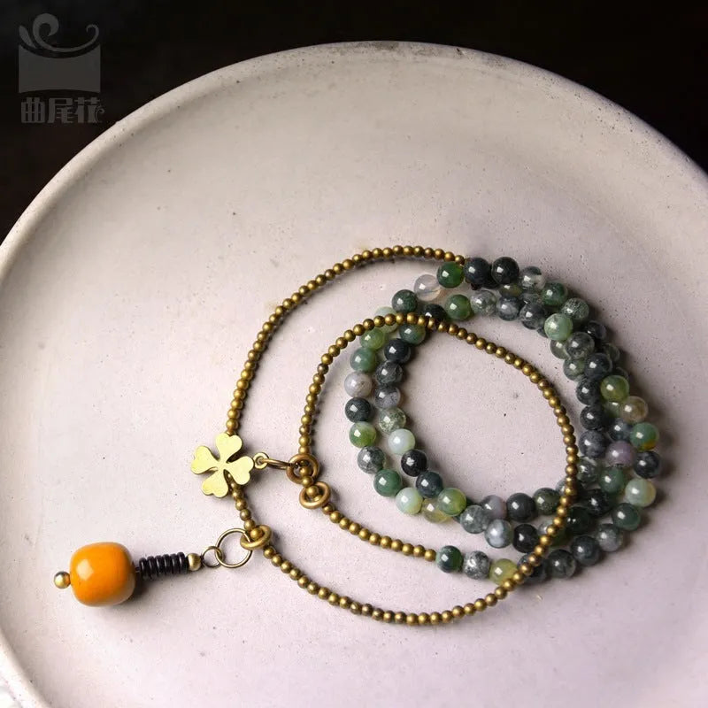 Handmade multi-layered ethnic bracelet for children in natural crystal and semi-precious stones