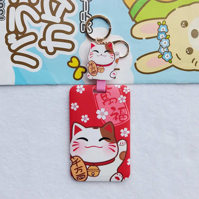 Lucky Cat cartoon design plastic certificate sleeve with a metal ferrule pendant attached.