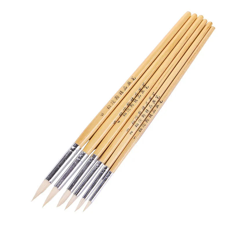 Artistic wool pointed wooden hook line pen brush suit with 6 pieces for calligraphy and illustration