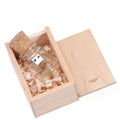 Chocolate brown wooden USB storage disk with personalised lettering, measuring 8.5cm by 5.6cm by 4.4cm