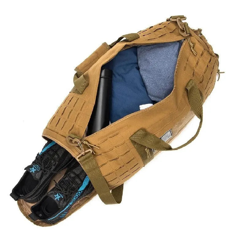 Men's sports fitness handbag with air pillow belt in Oxford cloth, showing khaki colour option