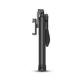 Black aluminium alloy Bluetooth selfie stick with remote control, shown extended with a mobile phone attached.