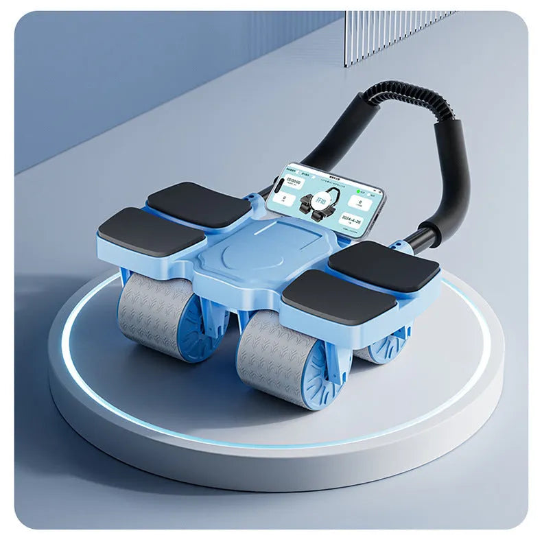 Automatic rebound abdominal wheel with four-wheel design in black colour, measuring 37 cm long