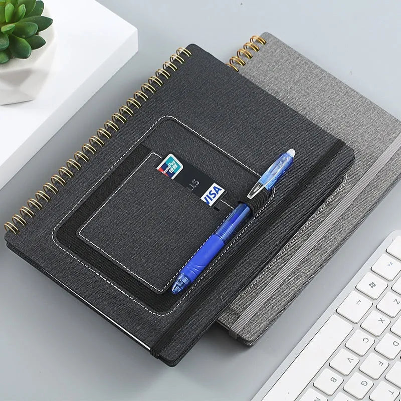 Erasable coil notebook with stone paper, pen, and cleaning cloth in various cover colours