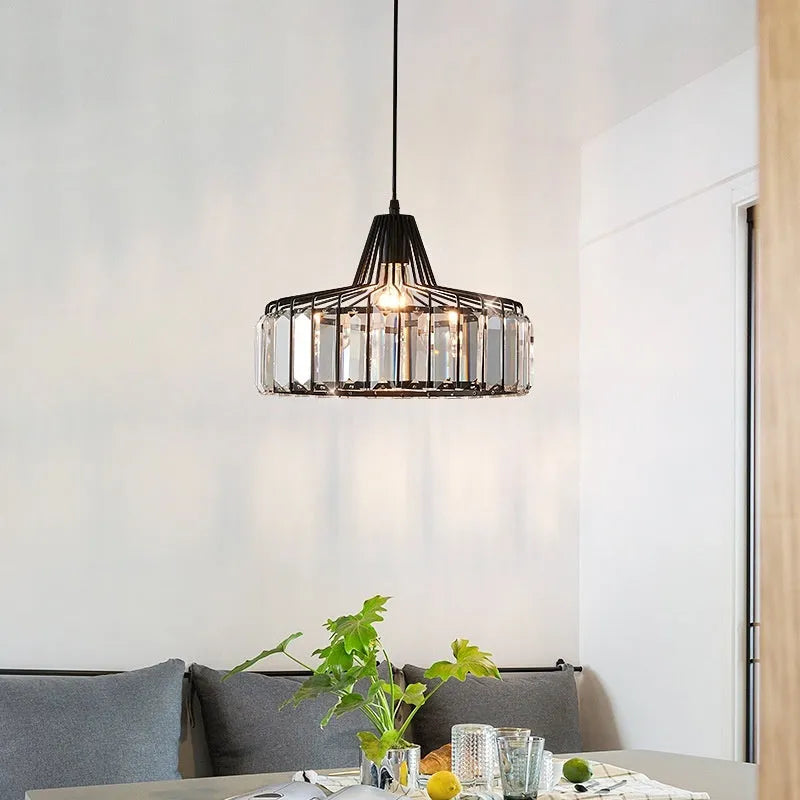 Modern crystal chandelier with LED lighting in black or gold finish, suitable for study or restaurant ceilings