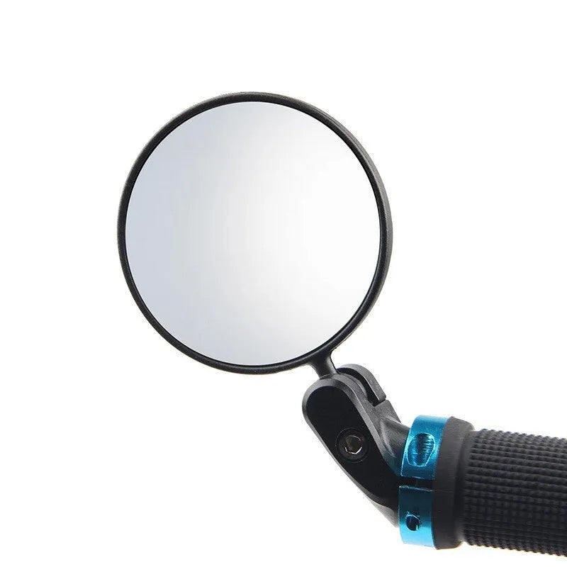 Black foldable convex rearview mirror showing 7cm diameter reflector and rotation mechanism