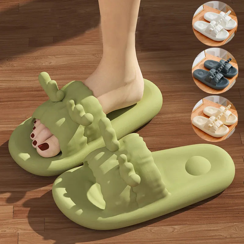 Deer horn pattern flip flop slippers with hollow-out EVA upper and GOOD YEAR non-slip soles in light yellow colour