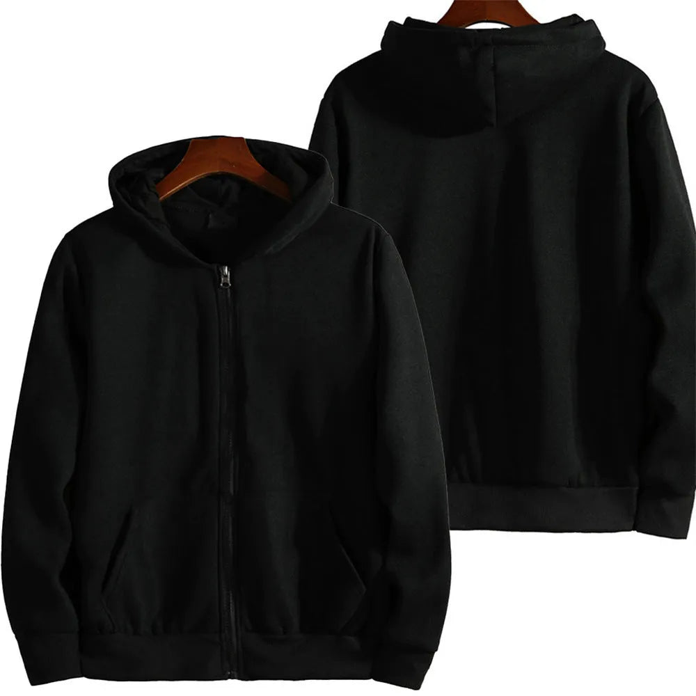 Men's loose-fit zipper jacket in polyester-spandex blend, available in multiple colours and sizes for sports.