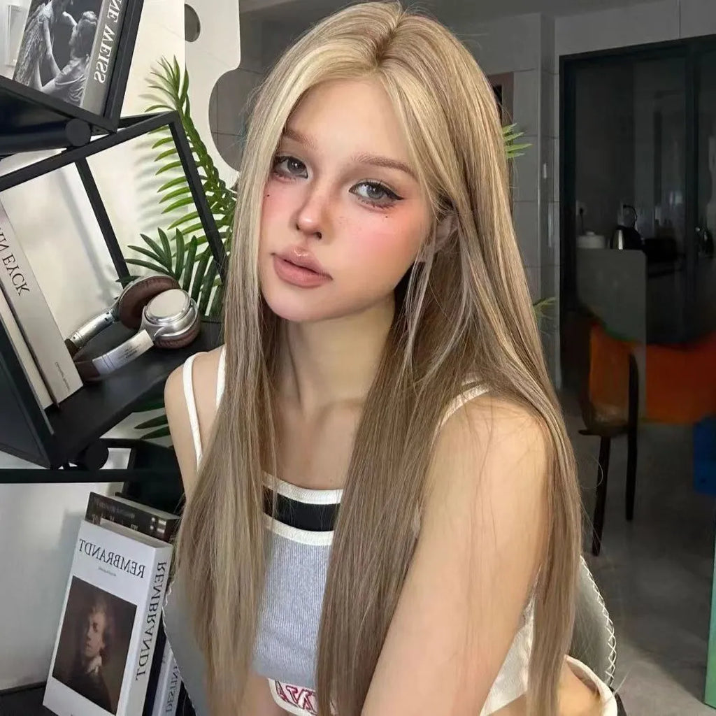 Women's golden brown gradient lace front wig with centre part styling