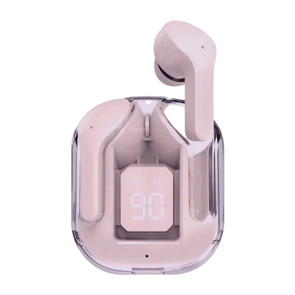 Transparent case true wireless Bluetooth earphones with digital display in five colour options
