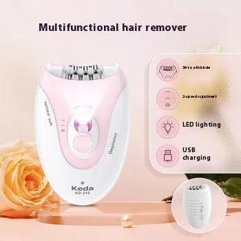 Portable USB electric hair removal device in KEDA-216 colour with brush and charger