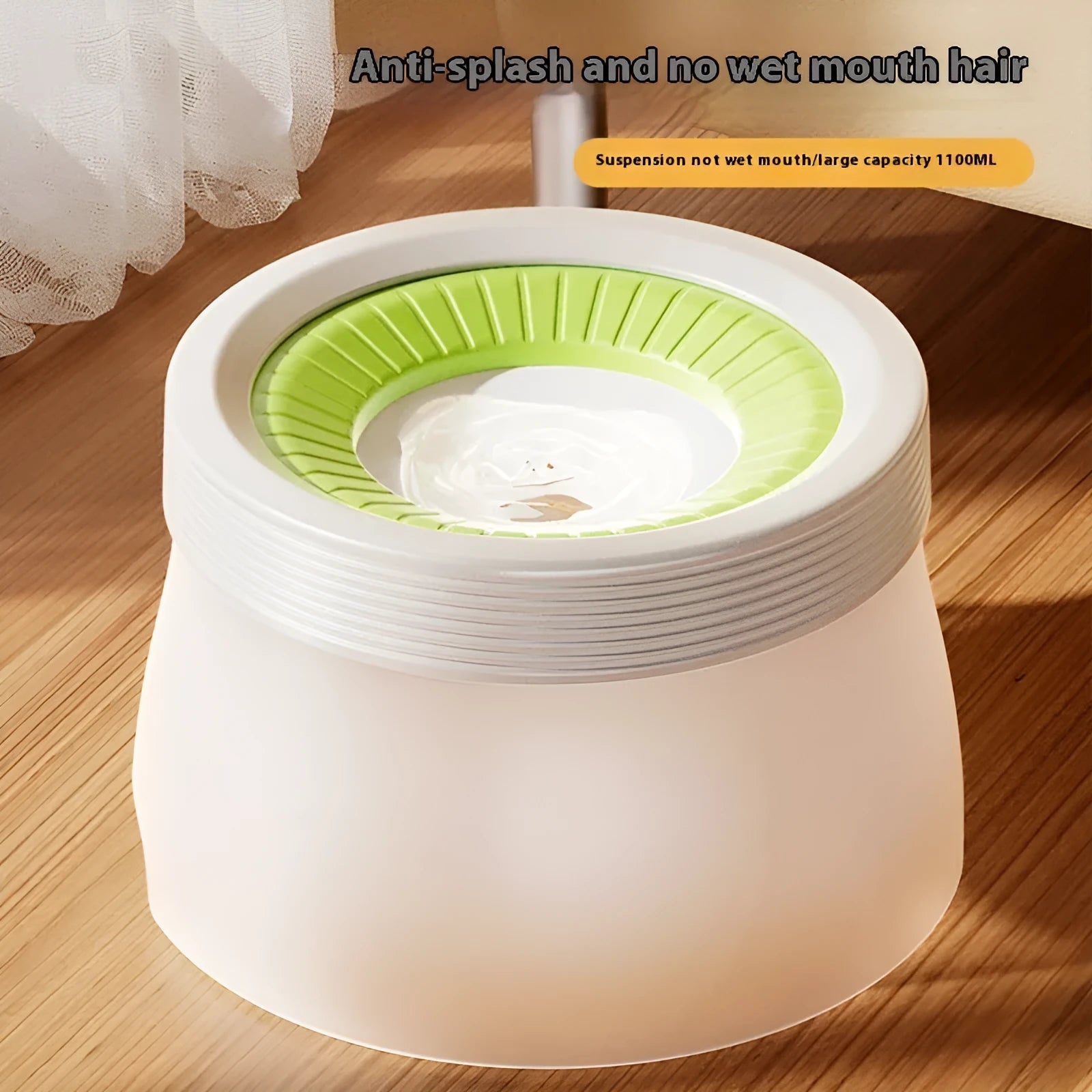 Green suspension pet bowl with non-wet mouth design for dogs and cats