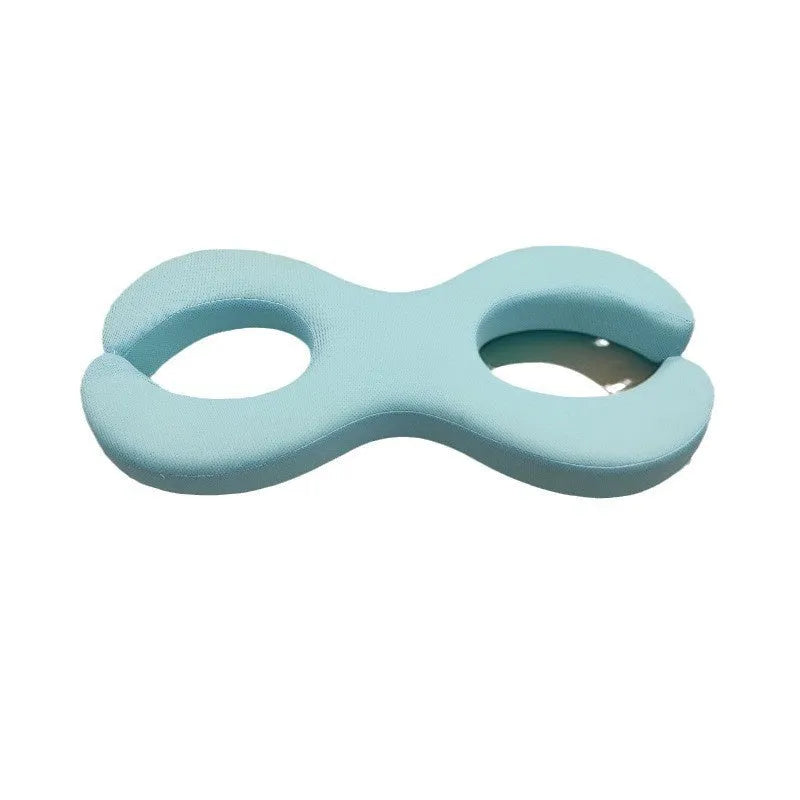 Blue cylindrical memory foam cervical pillow showing 6cm and 9cm thickness options for neck alignment support