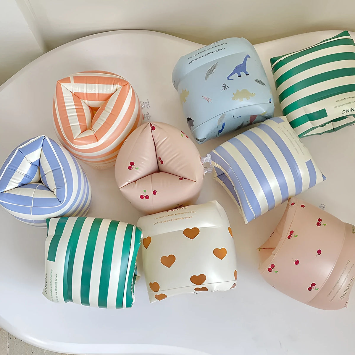 Inflatable PVC arm rings for swimming pool, 18x22cm, 6 colour styles, 90g each