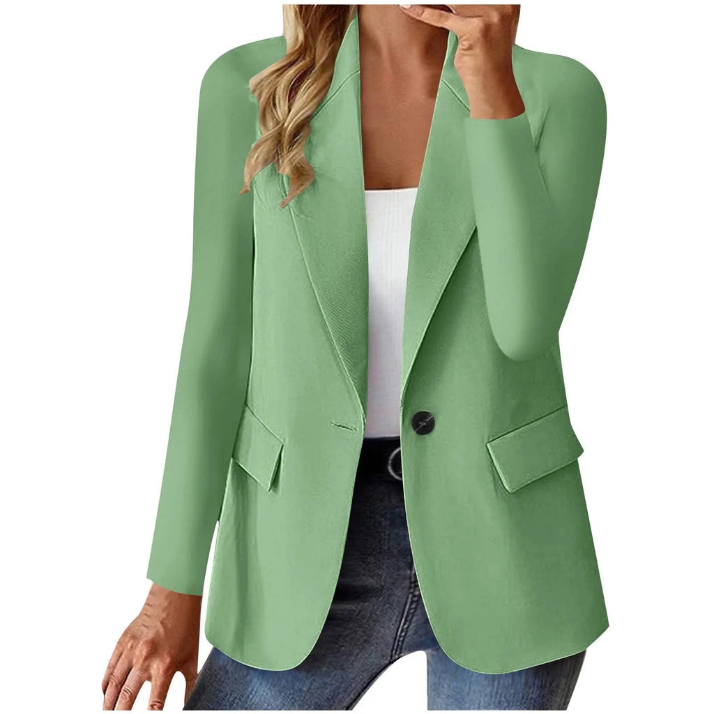 Women's long sleeve solid colour cardigan small suit jacket, slim fit with pocket, in dark red, black, grey or blue