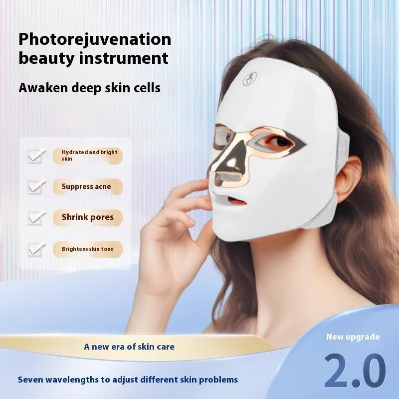 Rechargeable LED beauty mask in Black Golden Edge colour with manual touch controls and fixing strap