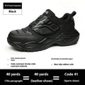 Black safety work shoes with steel toe cap, felt buckle closure, and anti-puncture sole for industrial use