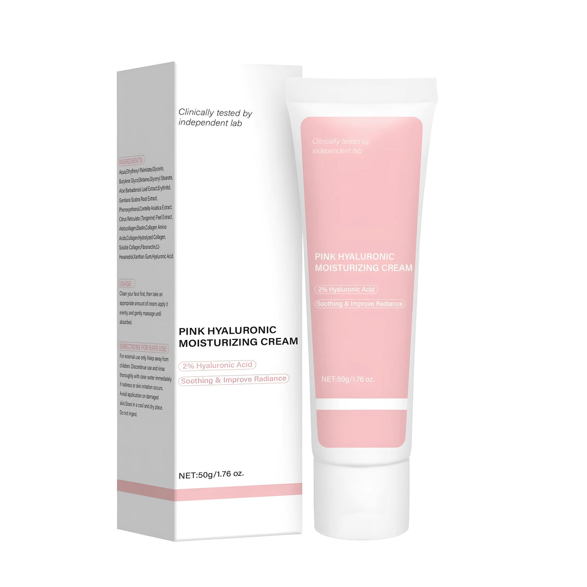 50g hyaluronic acid moisturising cream in plastic jar for dry facial skin