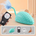 Remote control silicone mouse cat toy with feather attachment in cyan colour