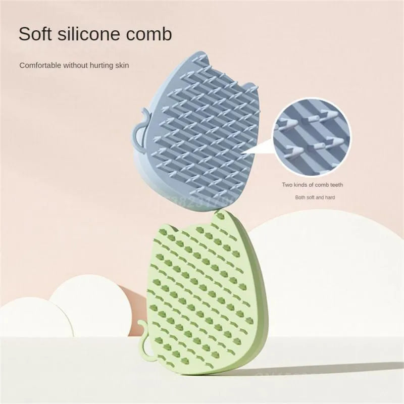 Brown silicone pet comb with dual-texture teeth for grooming cats and dogs.