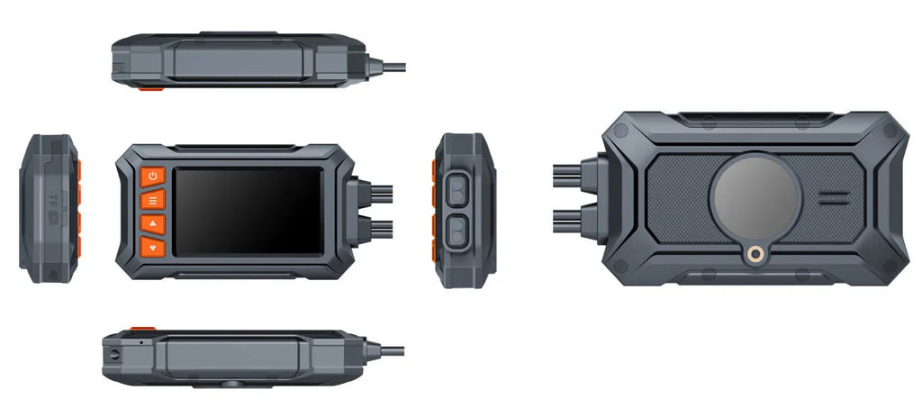 Motorcycle tachograph with dual lenses, GPS module, and waterproof housing for 1080P recording