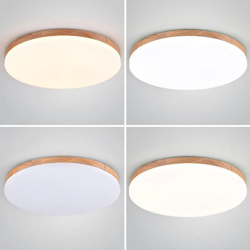 Japanese minimalist wood and acrylic LED ceiling lamp with three colour light options