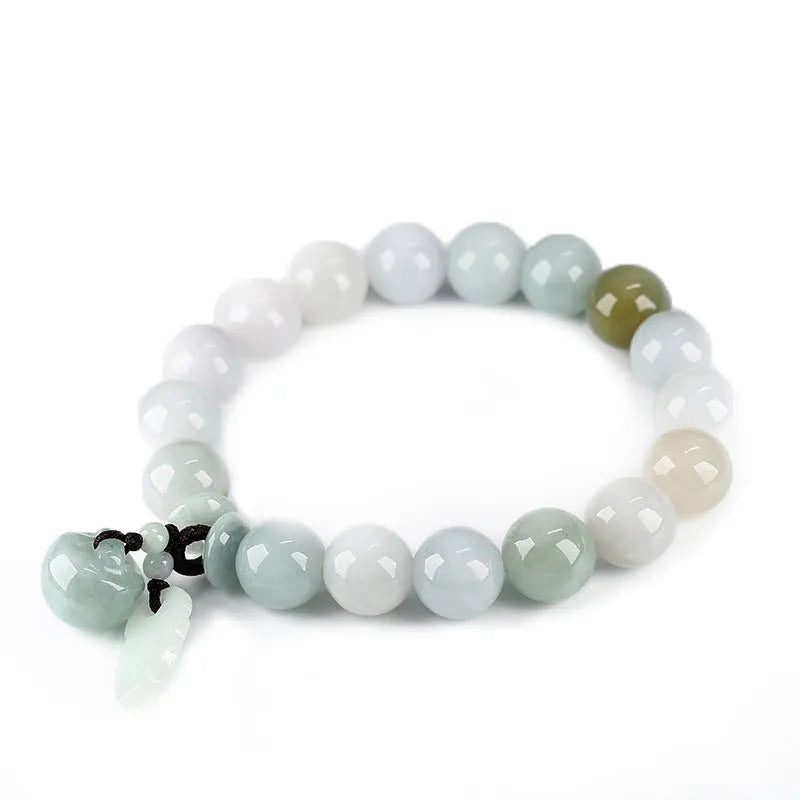 Natural jade bracelet with hanging Maitreya Buddha and geometric symbols, adjustable 18-22cm length