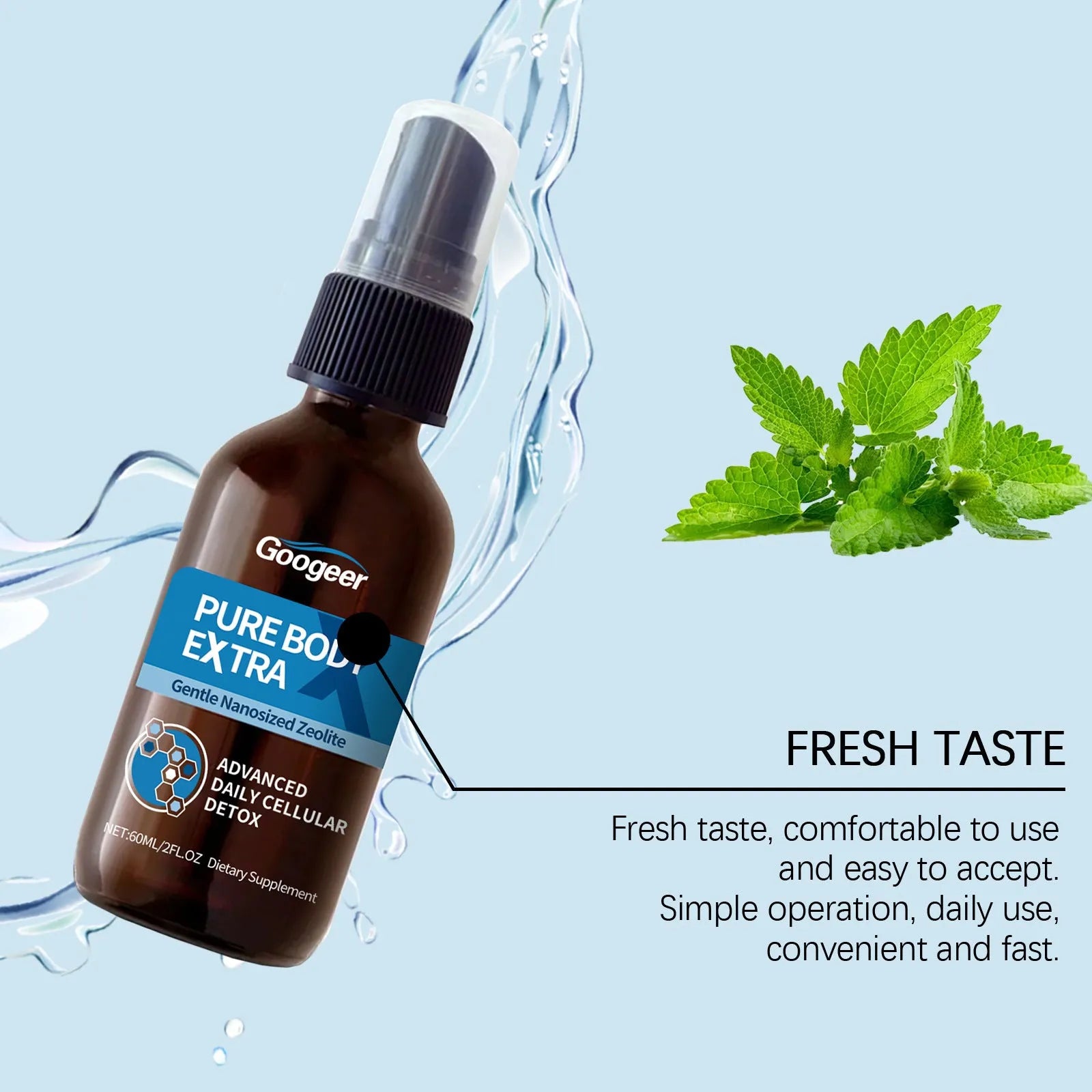 Googeer Oral Spray body treatment product in 60ml plastic spray bottle