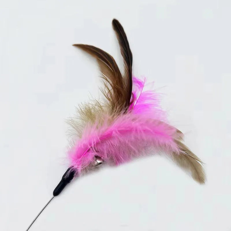 Blue adjustable cat collar toy with silicone teasing wand and feather attachment