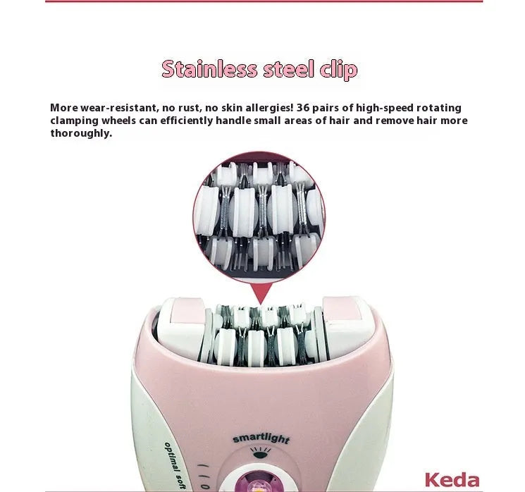 Portable USB electric hair removal device in KEDA-216 colour with brush and charger